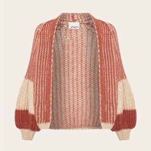 NWT Noella knitted white mauve pink open mohair blend bishop sleeve cardigan